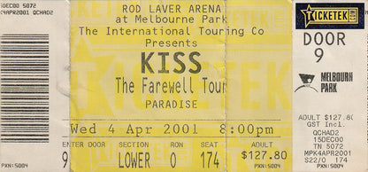 Rod Laver Arena Melbourne Wednesday April 4th 2001 Show Ticket