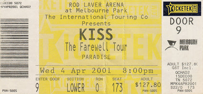 Rod Laver Arena Melbourne Wednesday April 4th 2001 Show Ticket