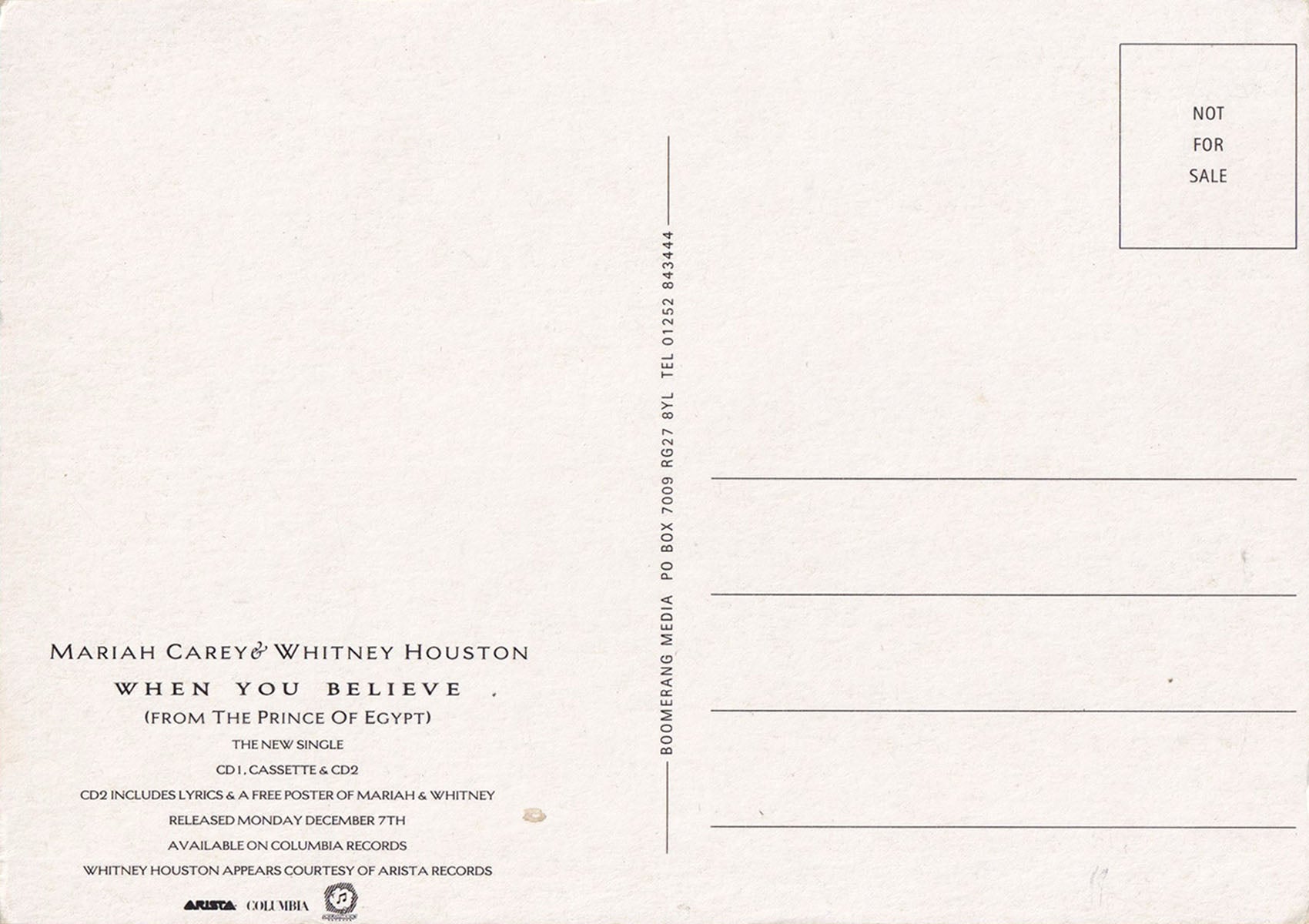When You Believe' Promo Postcard
