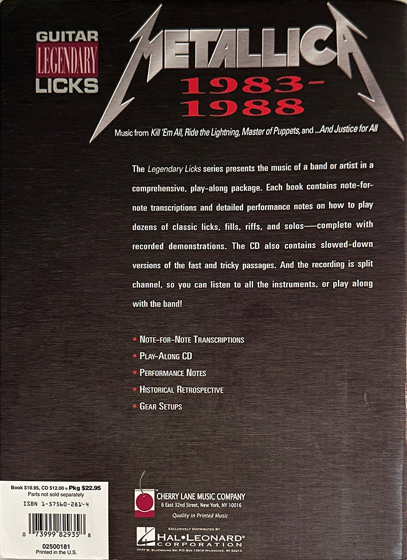 Metallica Guitar Tablature Book - Legendary Licks 1983-1988