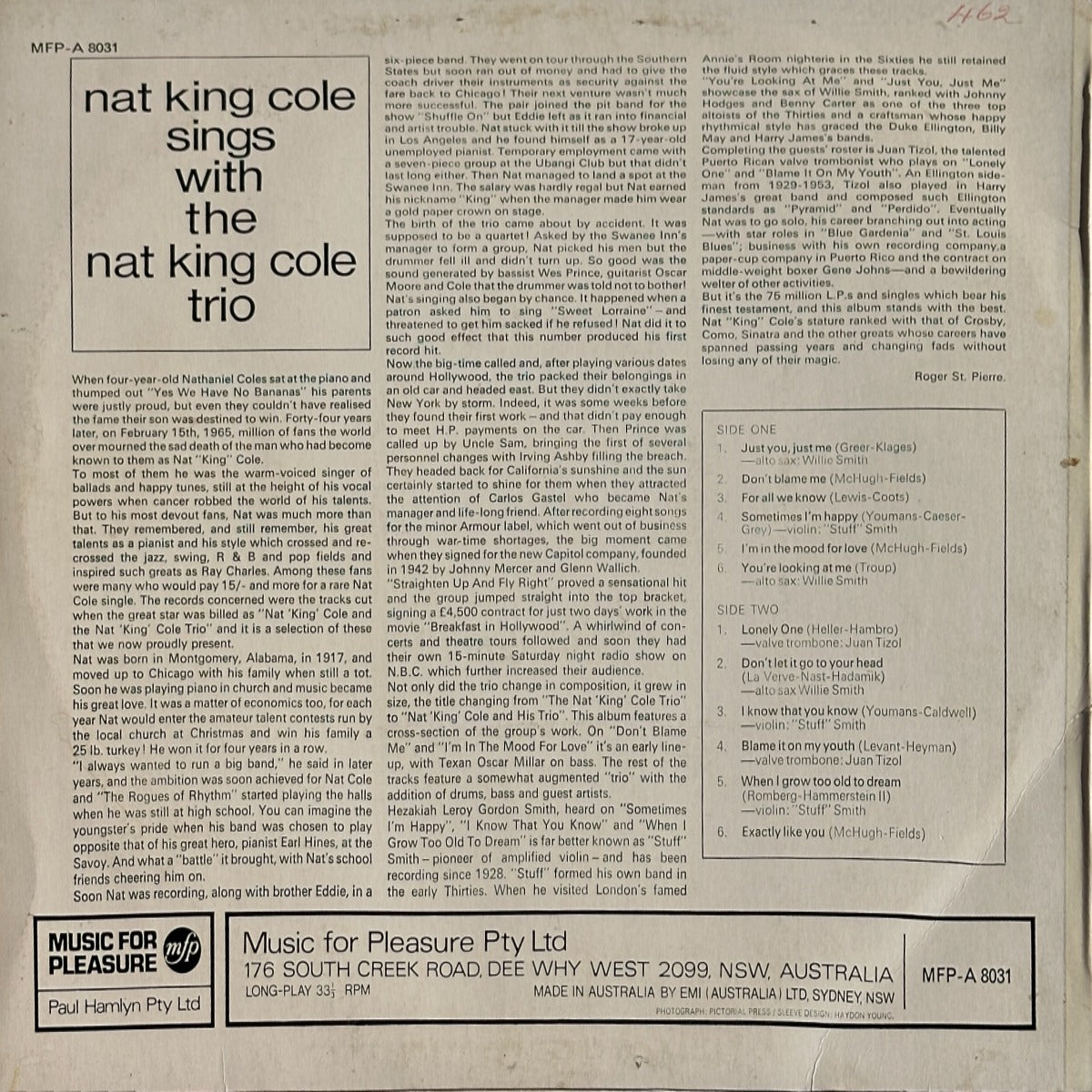Nat King Cole Sings With The Nat King Cole Trio - Image 2