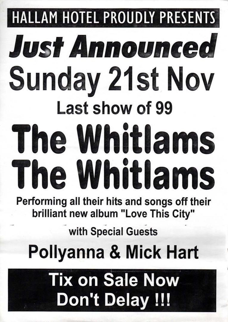 Hallam Hotel, 21st November 1999 Show Poster