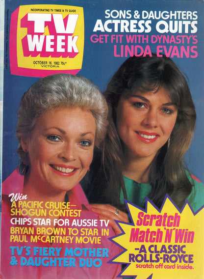TV Week - 16th October 1982 - Rowena Wallace & Ally Fowler Of Sons And Daughters On Cover