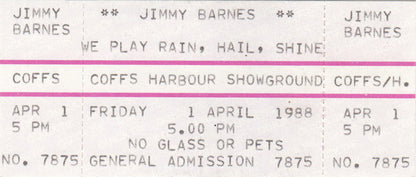 Coffs Harbour Showground - 1st April, 1988 Gig Ticket
