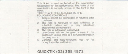 Coffs Harbour Showground - 1st April, 1988 Gig Ticket