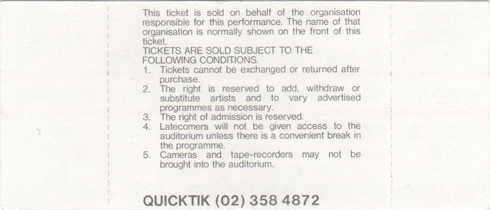 Coffs Harbour Showground - 1st April, 1988 Gig Ticket