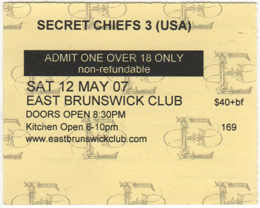 East Brunswick Club, 12th May, 2007 Ticket Stub