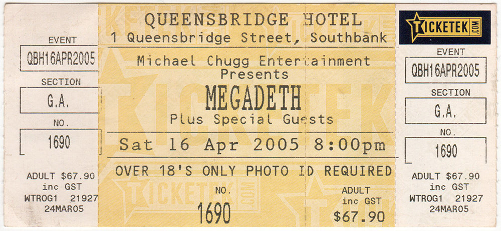 Queensbridge Hotel, Saturday 16th April, 2005&#39; Concert Ticket