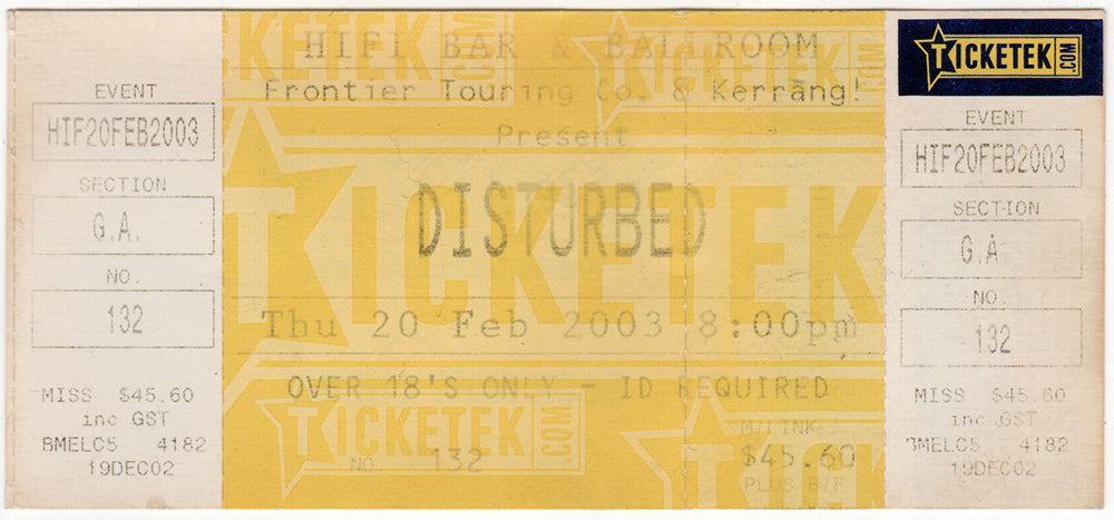 Hifi Bar, Melbourne, 20th February 2003 Show Ticket
