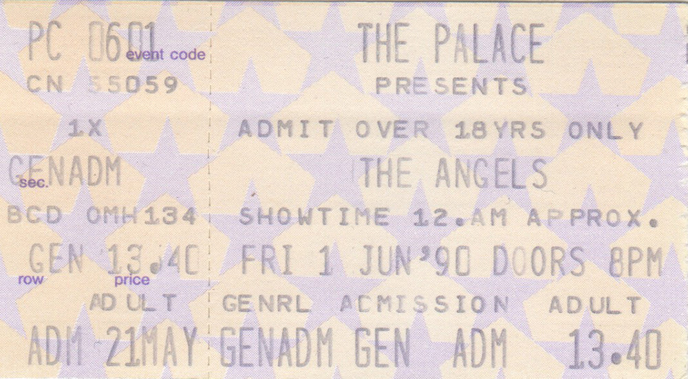 The Palace, St. Kilda, 1st June, 1990 Ticket Stub