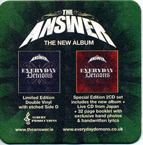 ANSWER-- THE - &#39;Everyday Demons&#39; Promotional Coaster - 2