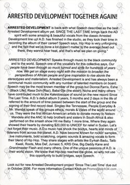 ARRESTED DEVELOPMENT - 'Since The Last Time' Black And White Flyer - 2