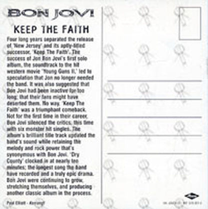 BON JOVI - 'Keep The Faith' Promo Postcard - 2
