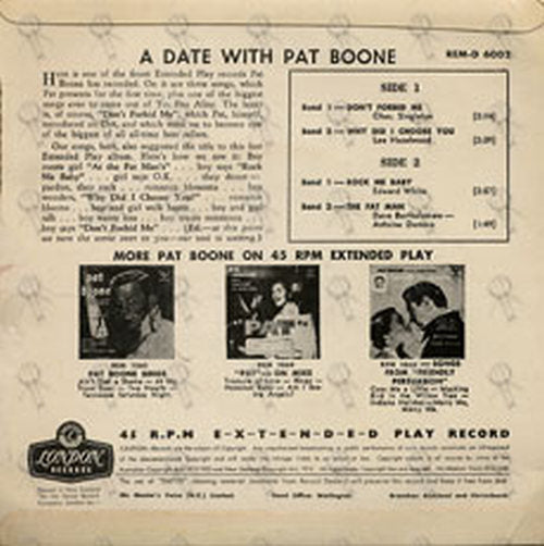 BOONE-- PAT - A Date With Pat Boone - 2