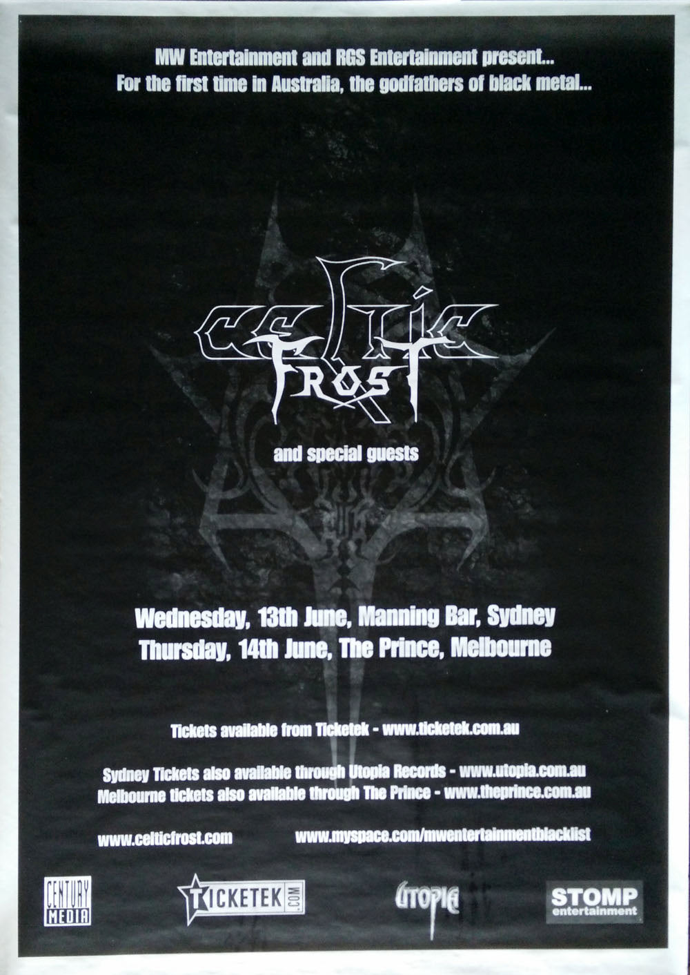 CELTIC FROST - 2007 Australian Tour Poster - 1