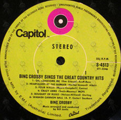 CROSBY-- BING - Bing Crosby Sings The Great Country Hits - 3