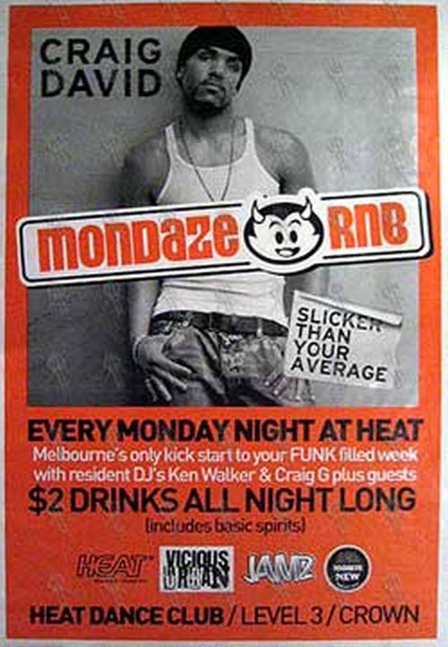 DAVID-- CRAIG - &#39;Mondaze - RNB&#39; Heat Dance Club Promo Poster - 1