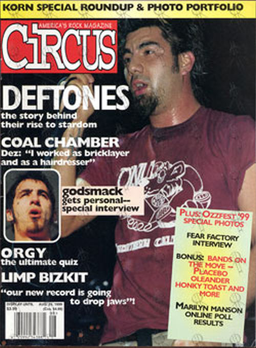 DEFTONES - &#39;Circus&#39; - 24th August 1999 - Chino Moreno On Cover - 1
