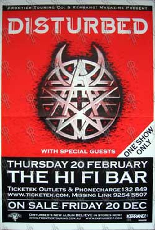 DISTURBED - Hi-Fi Bar Melbourne 20th February 2003 - Gig Poster - 1