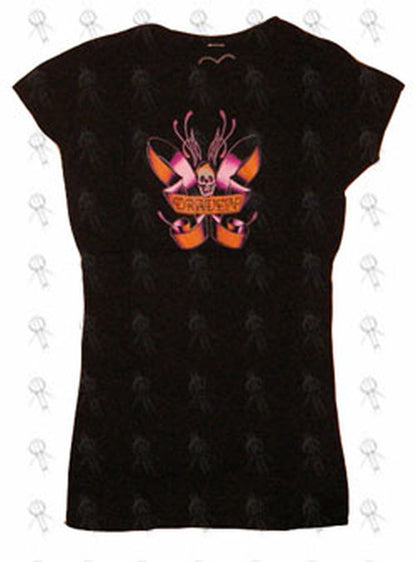 DRAVEN - Black 'Pinstripe Logo' Design Fitted Girls T-Shirt - 1