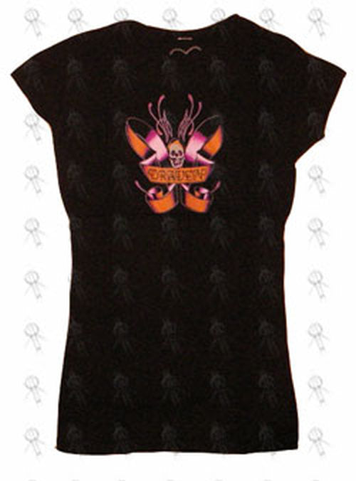 DRAVEN - Black &#39;Pinstripe Logo&#39; Design Fitted Girls T-Shirt - 1
