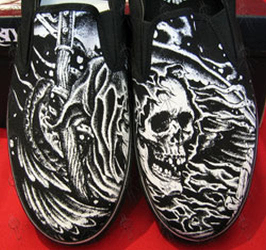 DRAVEN - Black & White 'Grim Reaper' Design Slip-On Shoes - 1