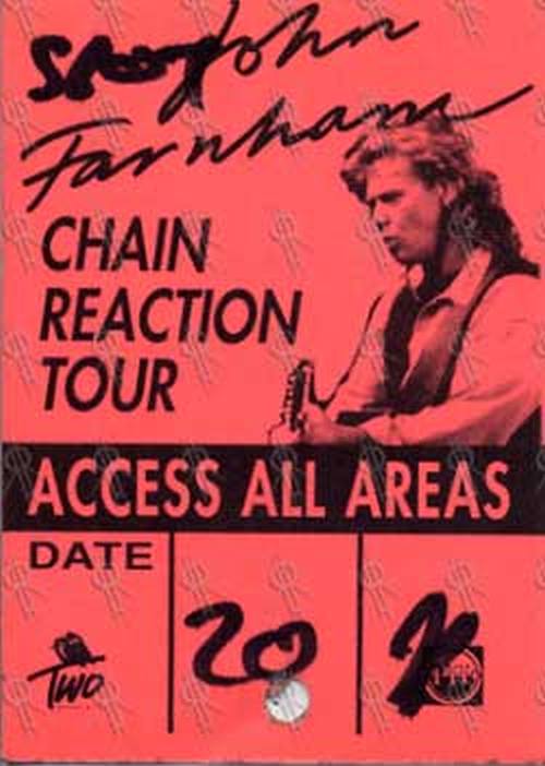 FARNHAM-- JOHN - 'Chain Reaction' - Fluro Peach & Black Tour Access All Areas Pass - 1