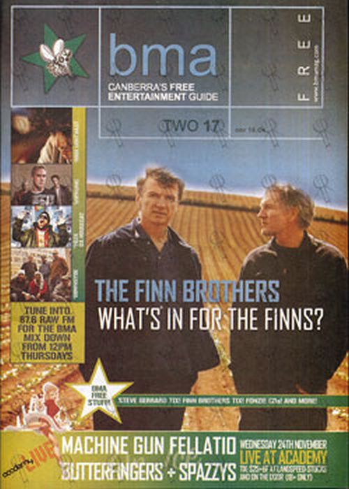 FINN BROTHERS-- THE - 'BMA' - 18th November 2004 - Finn Brothers On Cover - 1