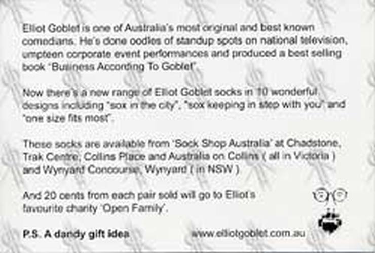GOBLET-- ELLIOT - 'Soxs' Promo Postcard - 2