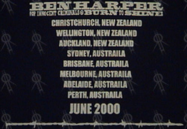 HARPER-- BEN - Navy Blue &#39;Burn To Shine&#39; Misprinted Oz/NZ 2000 Tour T-Shirt - 4