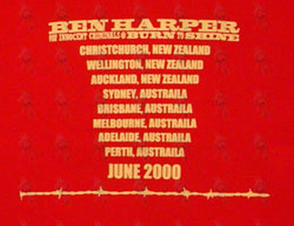 HARPER-- BEN - Red 'Burn To Shine' Misprinted Oz/NZ 2000 Tour T-Shirt - 4