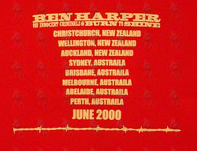 HARPER-- BEN - Red 'Burn To Shine' Misprinted Oz/NZ 2000 Tour T-Shirt - 4