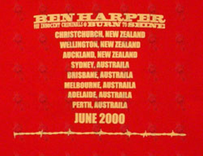 HARPER-- BEN - Red &#39;Burn To Shine&#39; Misprinted Oz/NZ 2000 Tour T-Shirt - 4