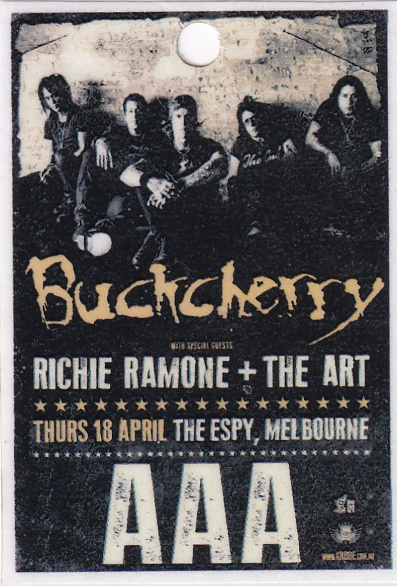 Buckcherry 2013 Australian Tour AAA Backstage Pass