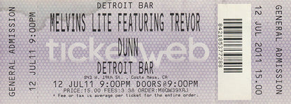 Detroit Bar, Costa Mesa CA, 12th June, 2011 Ticket Stub