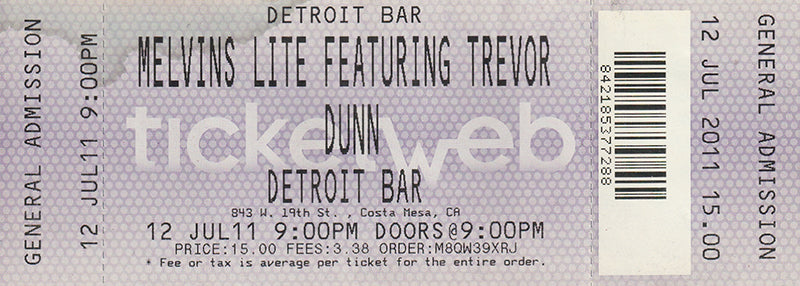 Detroit Bar, Costa Mesa CA, 12th June, 2011 Ticket Stub