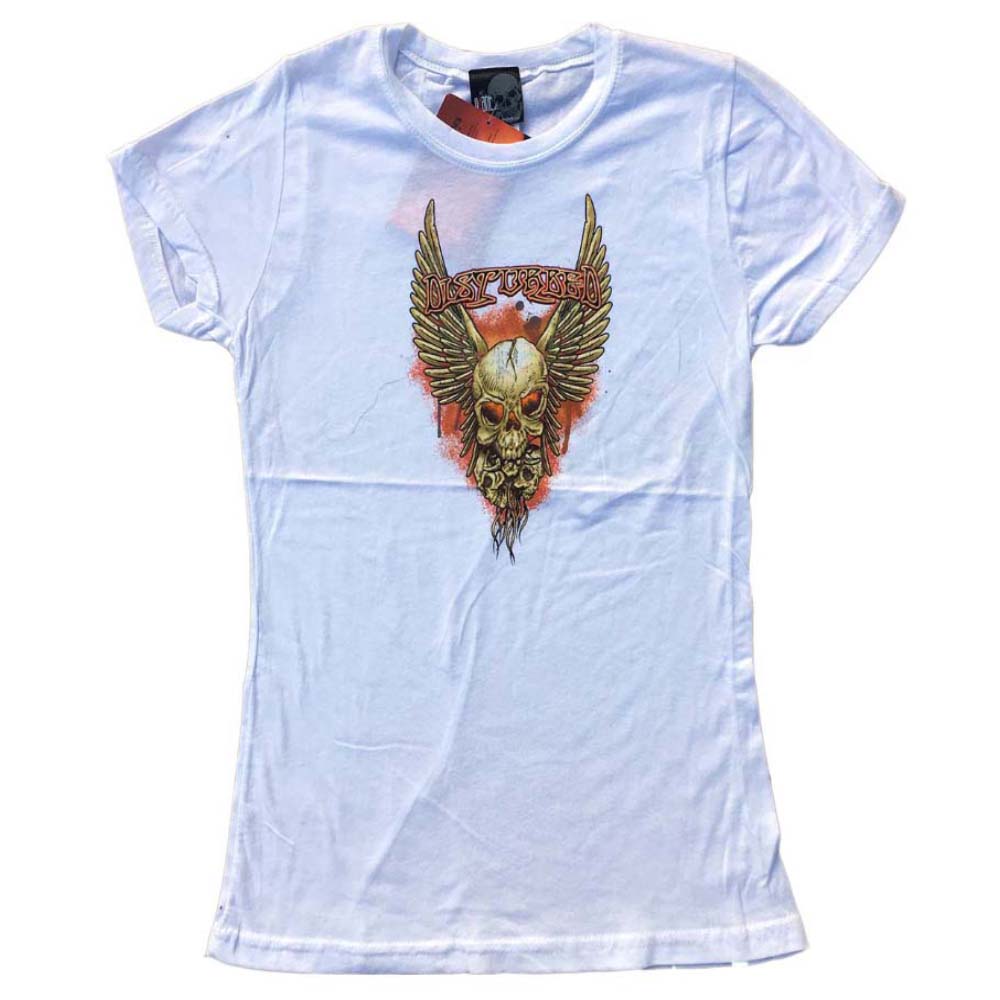 Winged Skull Design White Girls T-Shirt