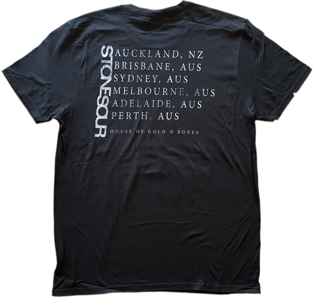 2012 House Of Gold & Bones Australian Tour Portrait Design Black T-Shirt