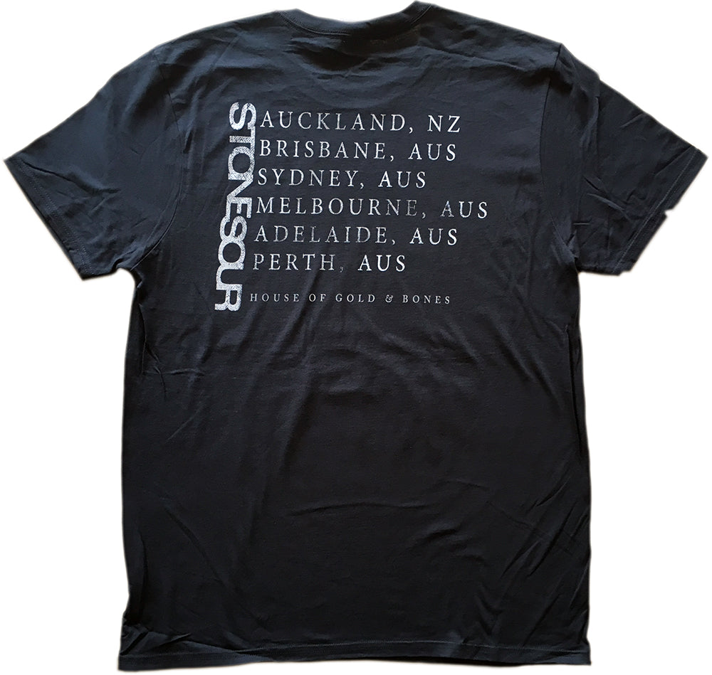 2012 House Of Gold &amp;amp; Bones Australian Tour Portrait Design Black T-Shirt