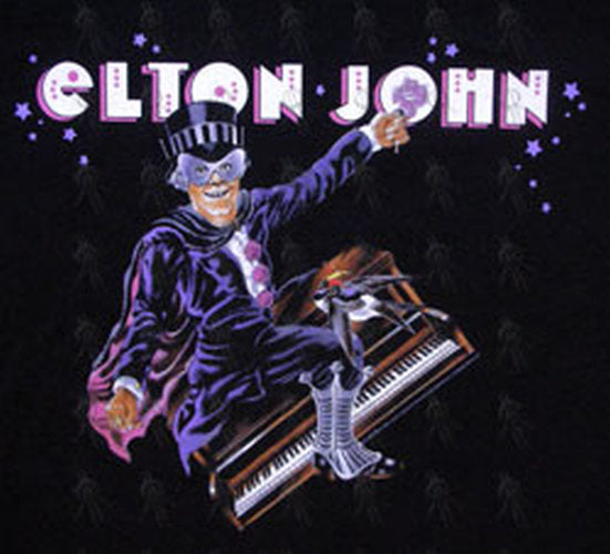 JOHN-- ELTON - Black &#39;Piano Man&#39; Design 2006 World Tour T-Shirt - 2