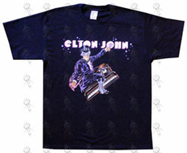 JOHN-- ELTON - Black &#39;Piano Man&#39; Design 2006 World Tour T-Shirt - 1