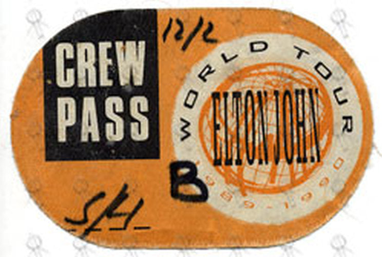 JOHN-- ELTON - &#39;World Tour 1989-1990&#39; Crew Pass Used Cloth Sticker Pass - 1