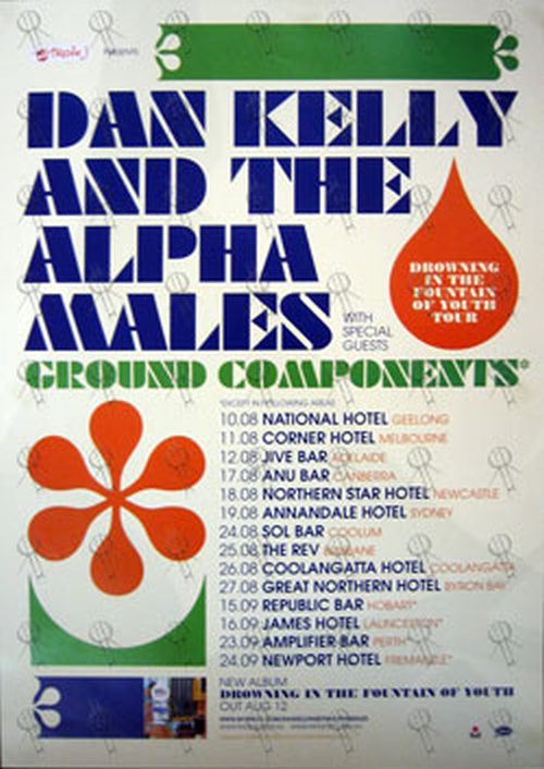 KELLY-- DAN & THE ALPHA MALES - 'Drowning In The Fountain Of Youth' Australian Tour Poster - 1