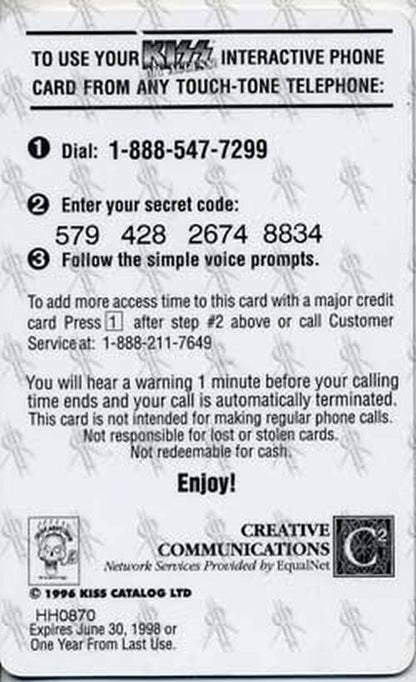KISS - 'Kiss My Access' Phone Card - 2