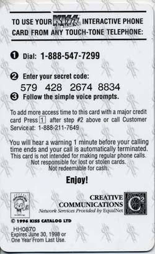 KISS - 'Kiss My Access' Phone Card - 2