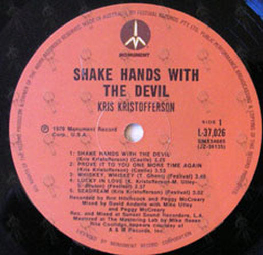 KRISTOFFERSON-- KRIS - Shake Hands With The Devil - 3