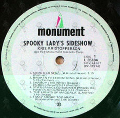 KRISTOFFERSON-- KRIS - Spooky Lady's Sideshow - 4