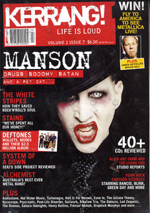 MANSON-- MARILYN - &#39;Kerrang&#39; - Volume 2 Issue 7 - Marilyn Manson On Cover - 1