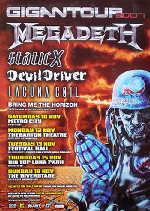 MEGADETH|STATIC X|DEVIL DRIVER|LACUNA COIL - Gigantour 2007 Australian Tour Poster - 1