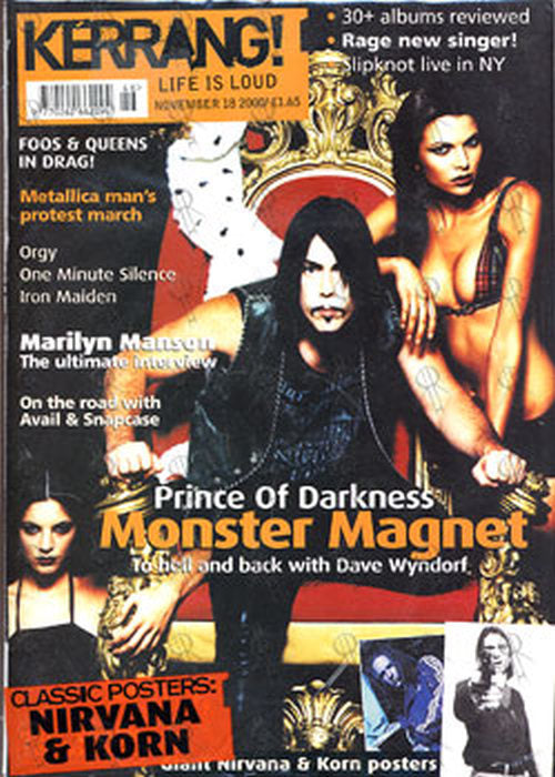 MONSTER MAGNET - &#39;Kerrang!&#39; - 18th November 2000 - Dave Wyndorf On Front - 1
